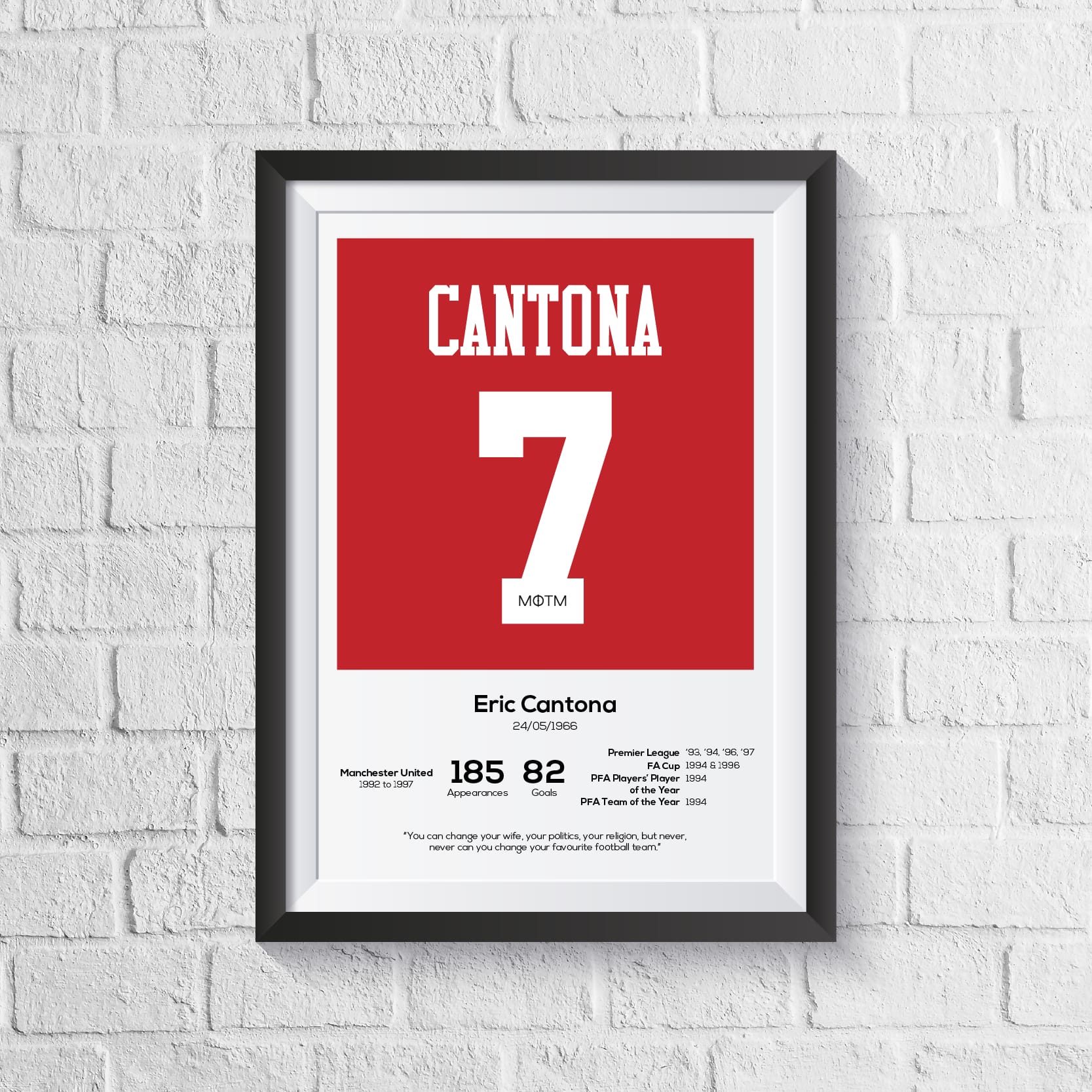 Eric Cantona Manchester United Legend Stats Print - Man of The Match Football
