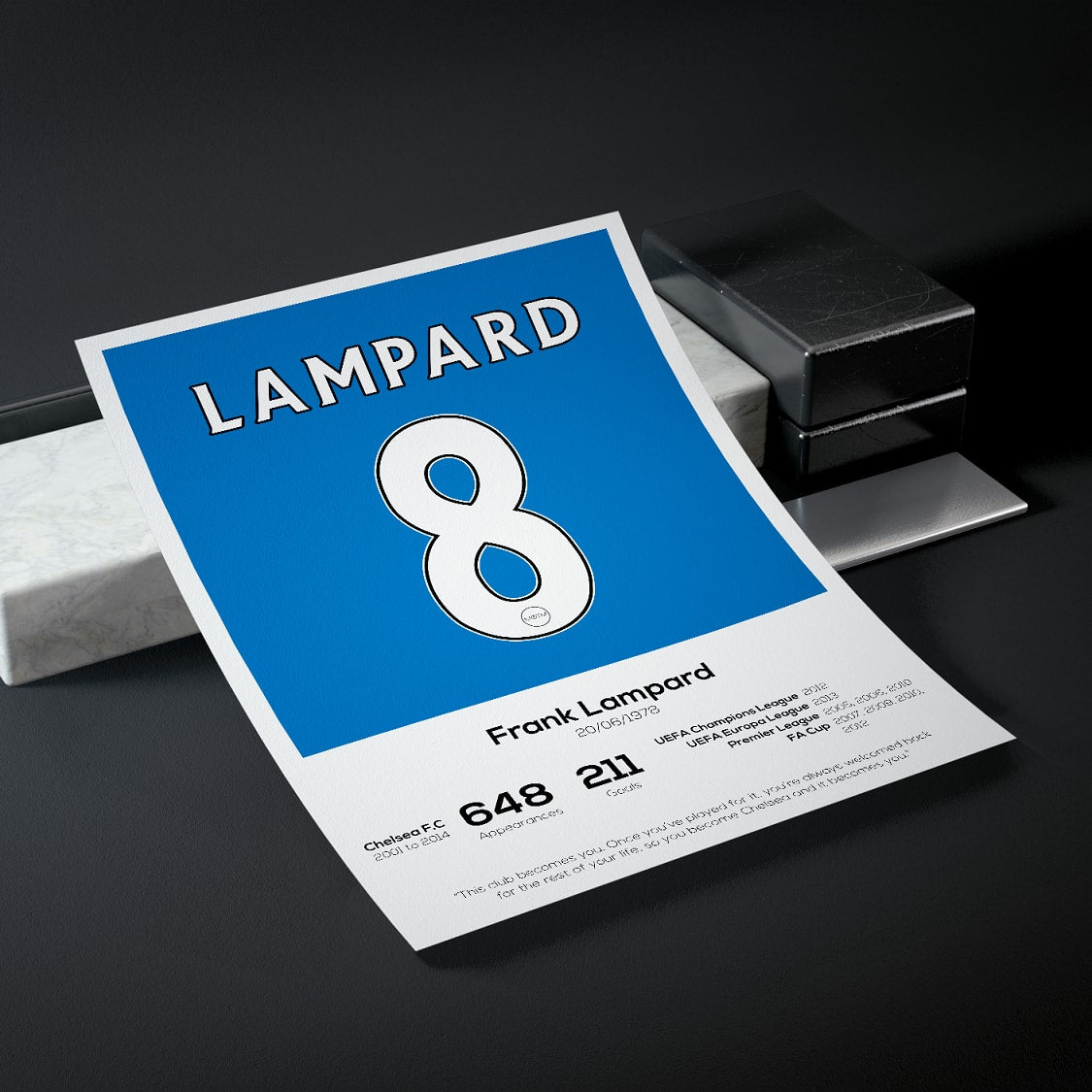 Frank Lampard Chelsea Legend Stats Print - Man of The Match Football