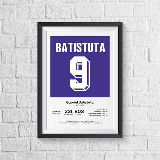 Gabriel Batistuta Fiorentina Legend Stats Print - Man of The Match Football