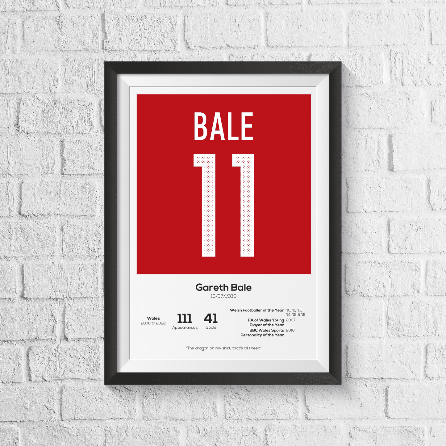Gareth Bale Wales Legend Stats Print