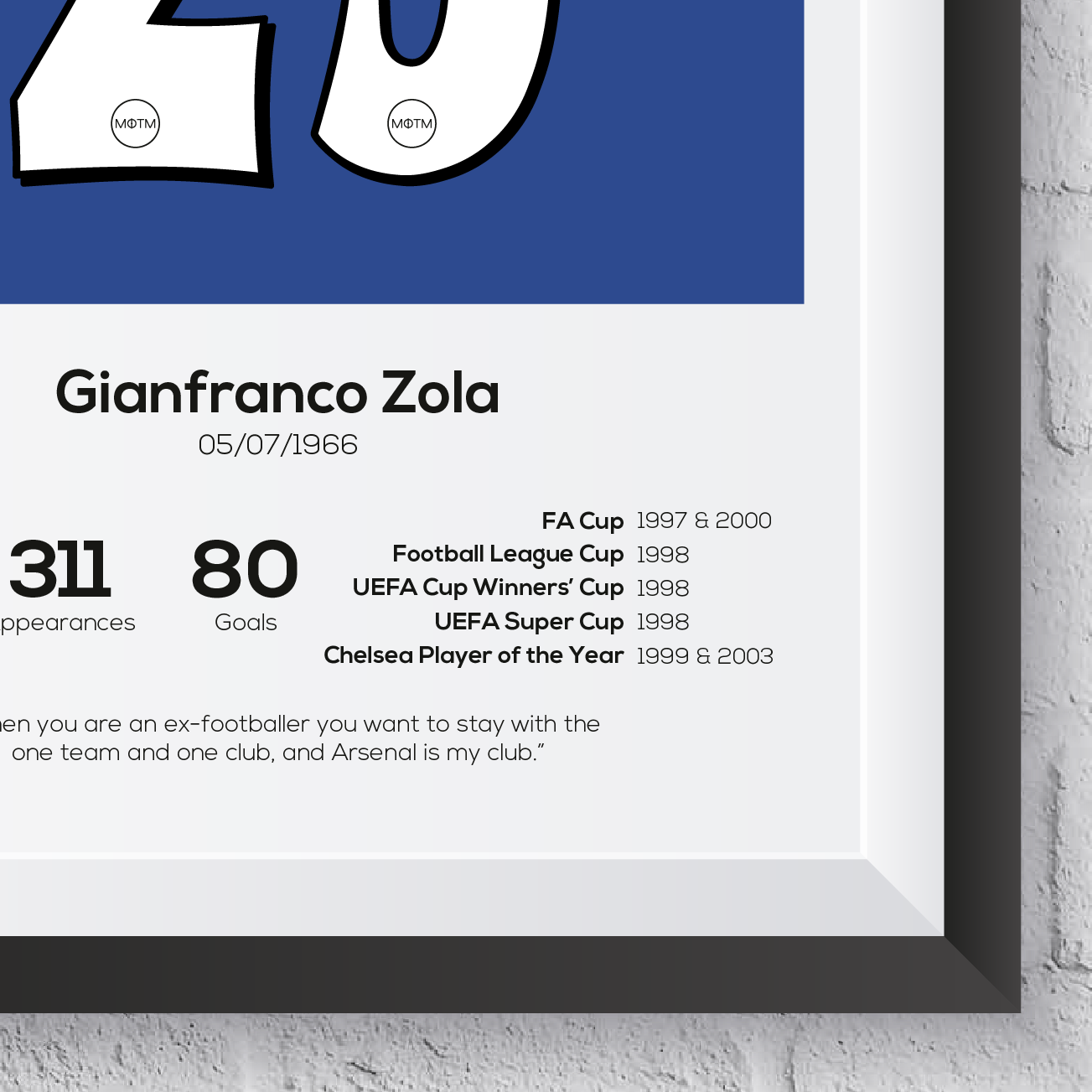 Gianfranco Zola Chelsea Legend Stats Print - Man of The Match Football