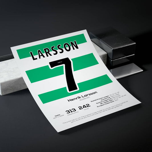Henrik Larsson Celtic Legend Stats Print - Man of The Match Football