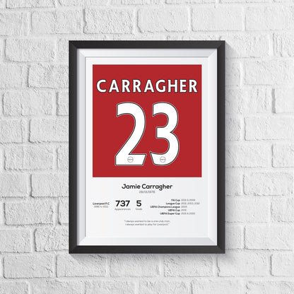 Jamie Carragher Liverpool Legend Stats Print - Man of The Match Football