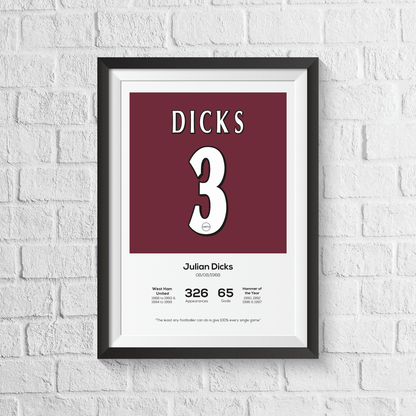 Julian Dicks West Ham United Legend Stats Print - Man of The Match Football