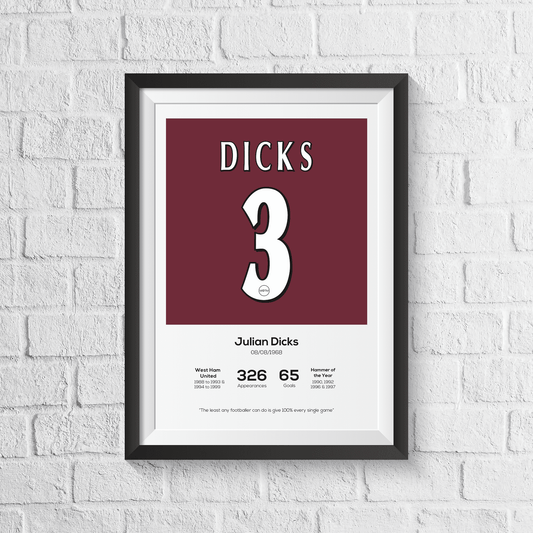 Julian Dicks West Ham United Legend Stats Print - Man of The Match Football