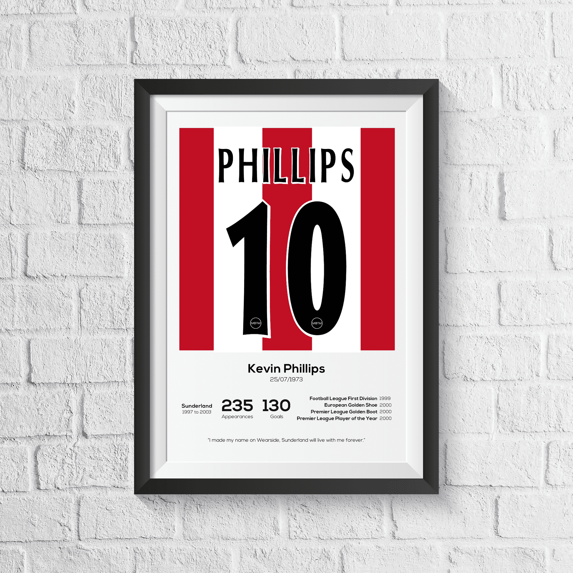 Kevin Phillips Sunderland Legend Stats Print - Man of The Match Football