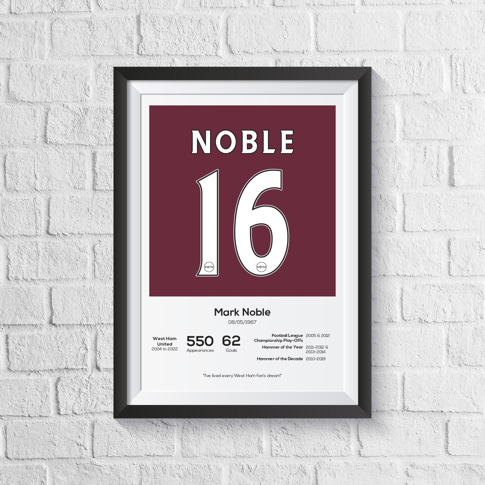 Mark Noble West Ham United Legend Stats Print - Man of The Match Football