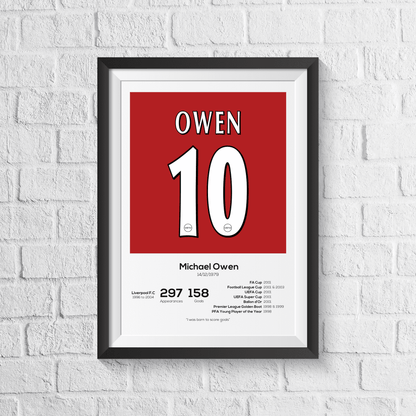 Michael Owen Liverpool Legend Stats Print - Man of The Match Football
