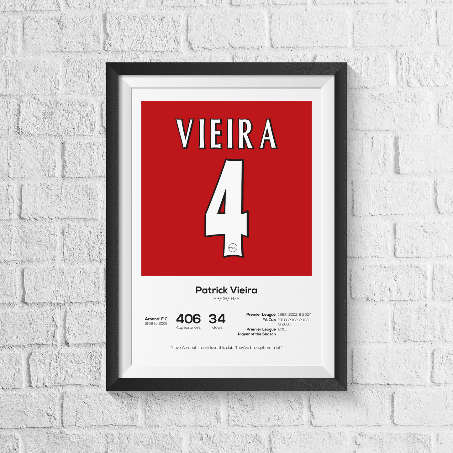 Patrick Vieira Arsenal Legend Stats Print - Man of The Match Football