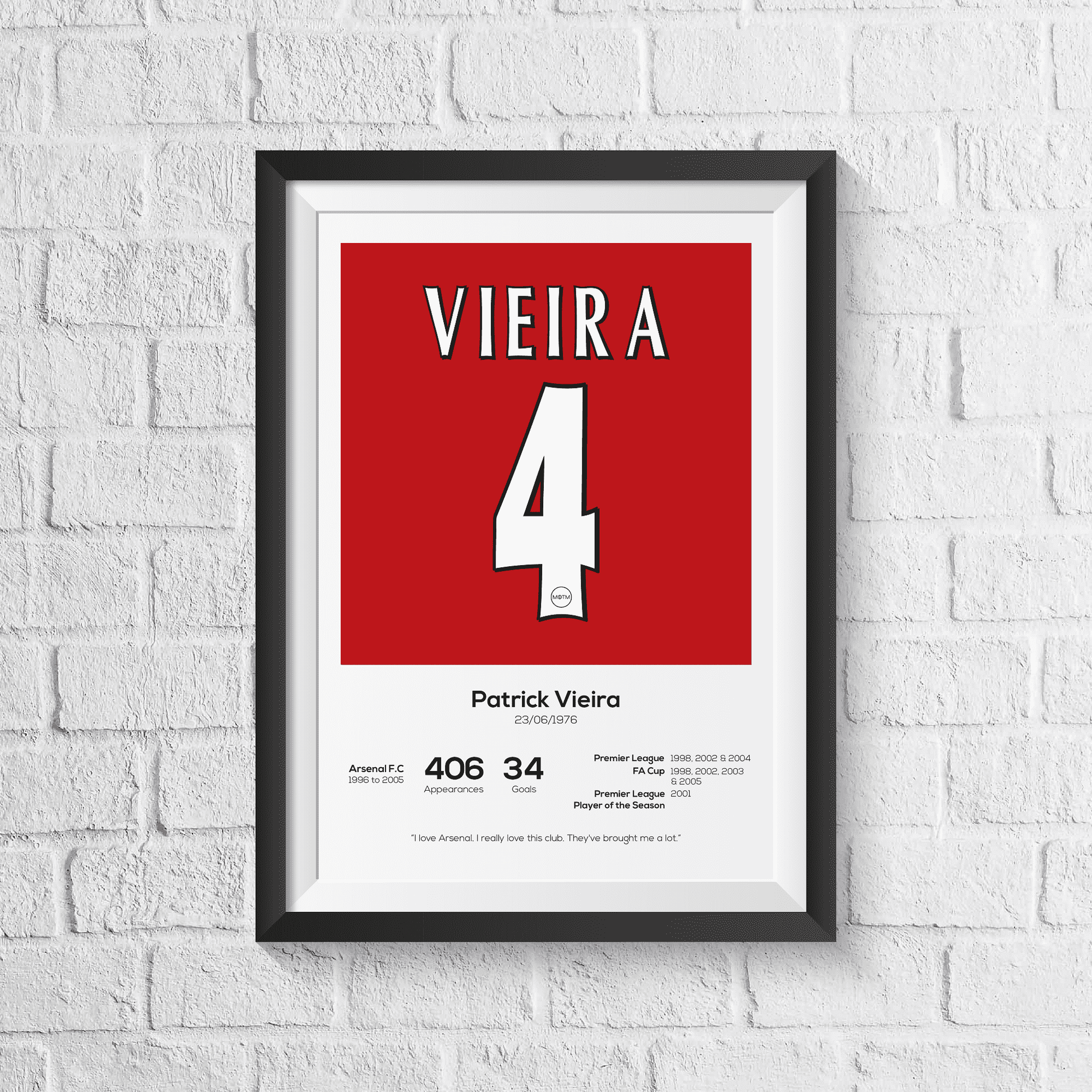 Patrick Vieira Arsenal Legend Stats Print - Man of The Match Football