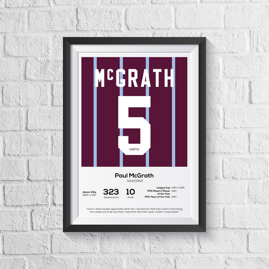 Paul McGrath Aston Villa Legend Stats Print - Man of The Match Football