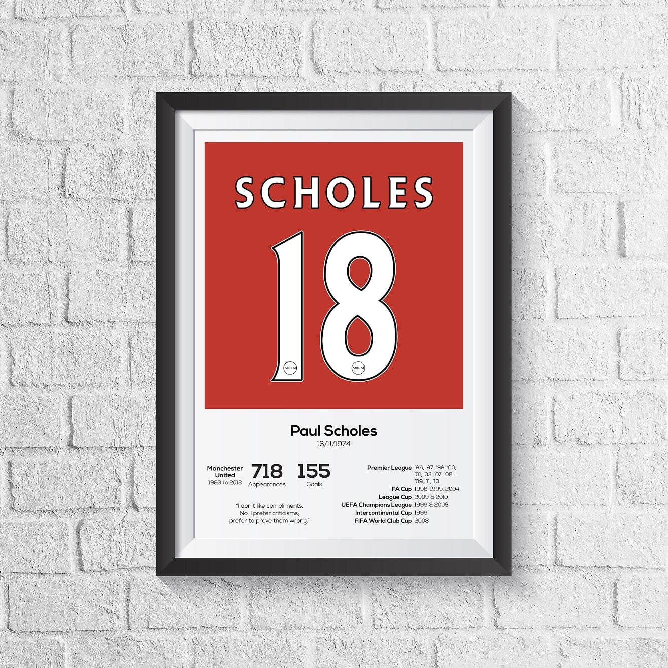Paul Scholes Manchester United Legend Stats Print - Man of The Match Football