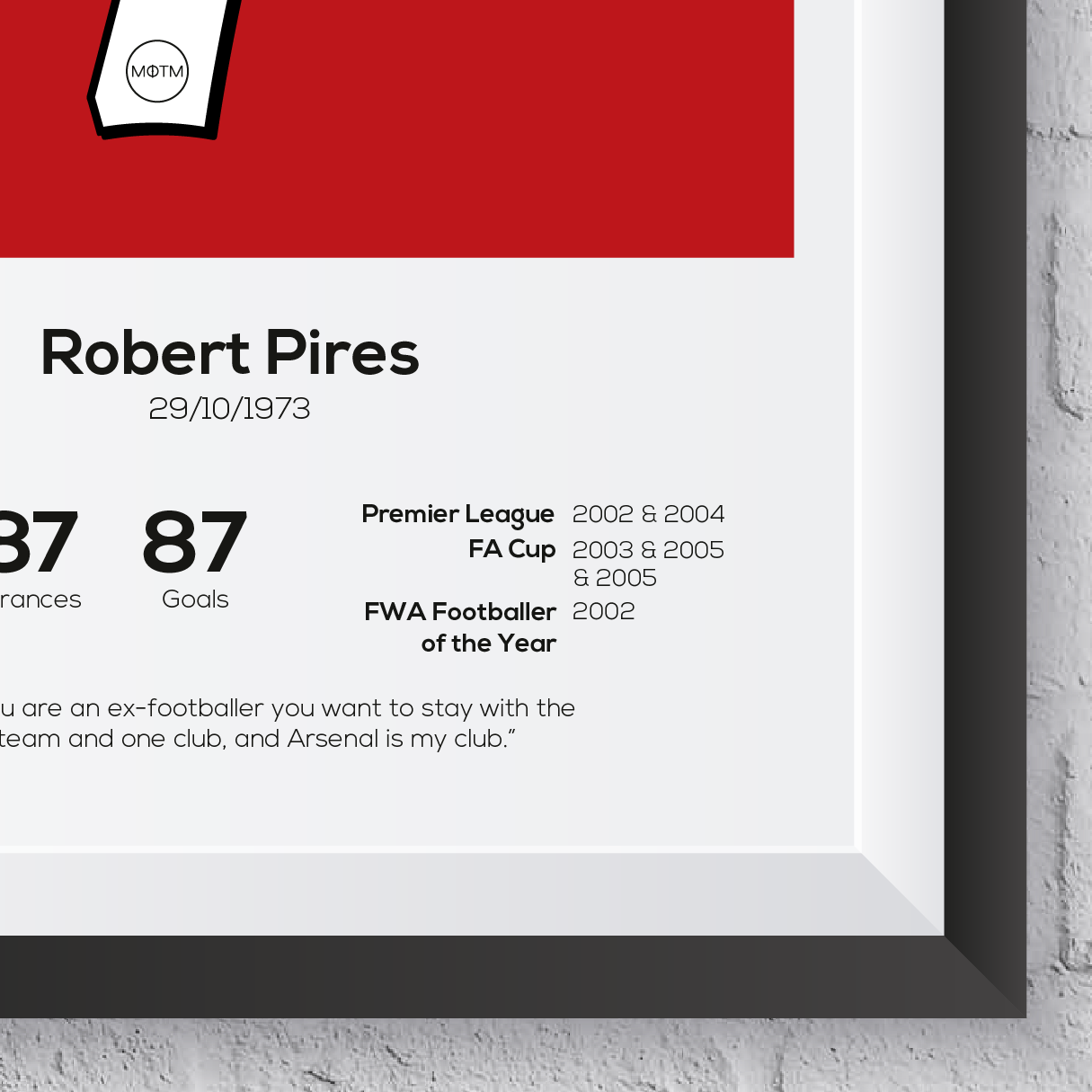 Robert Pires Arsenal Legend Stats Print - Man of The Match Football