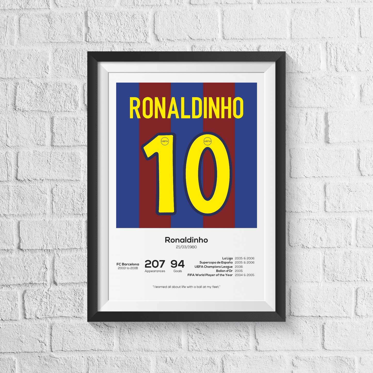 Ronaldinho Barcelona Legend Stats Print - Man of The Match Football