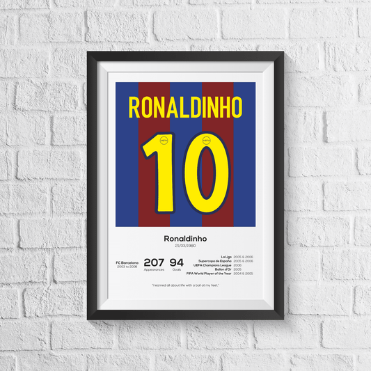 Ronaldinho Barcelona Legend Stats Print - Man of The Match Football