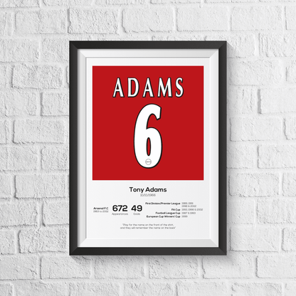 Tony Adams Arsenal Legend Stats Print - Man of The Match Football