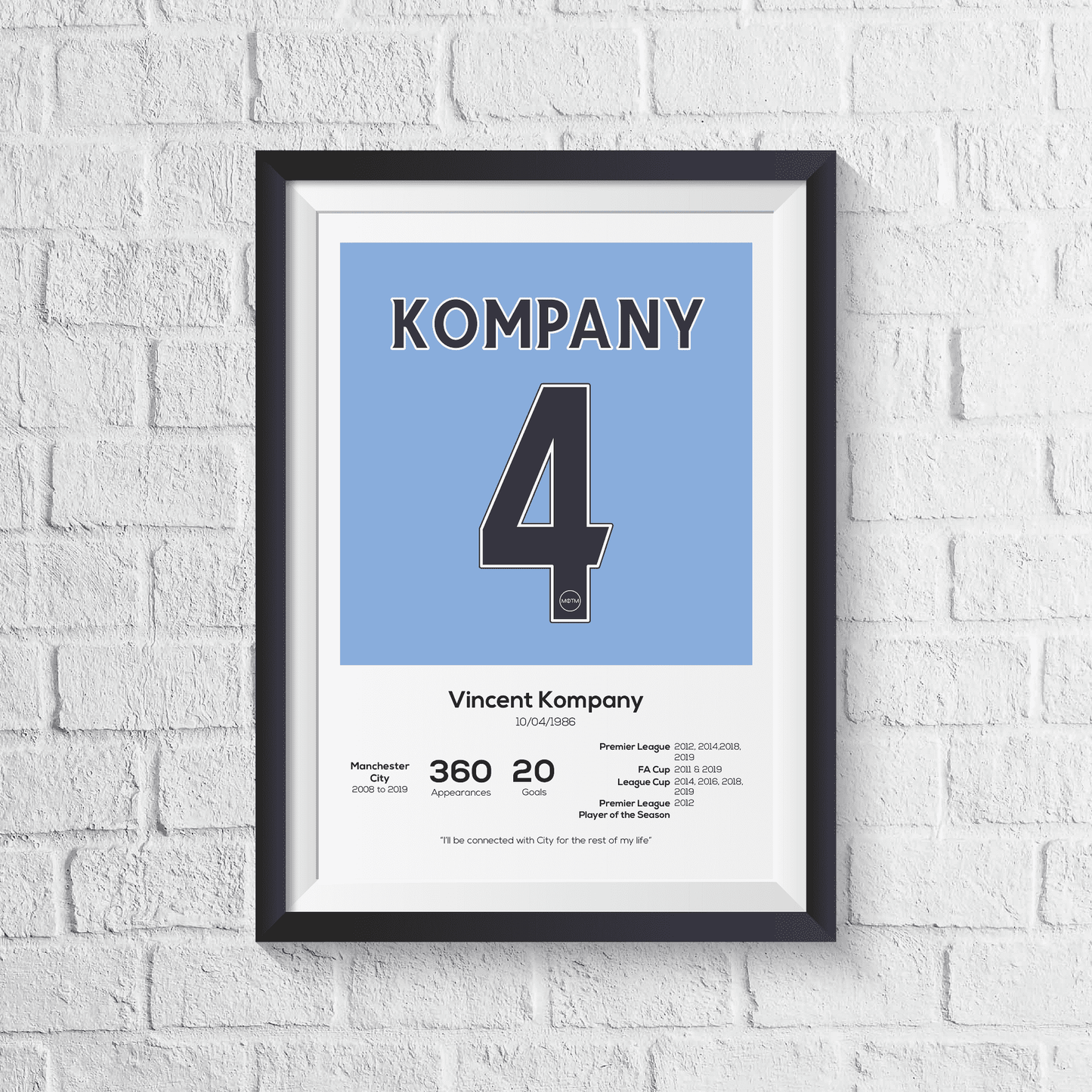 Vincent Kompany Manchester City Legend Statistikdruck