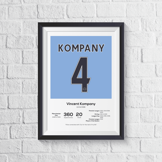Vincent Kompany Manchester City Legend Stats Print