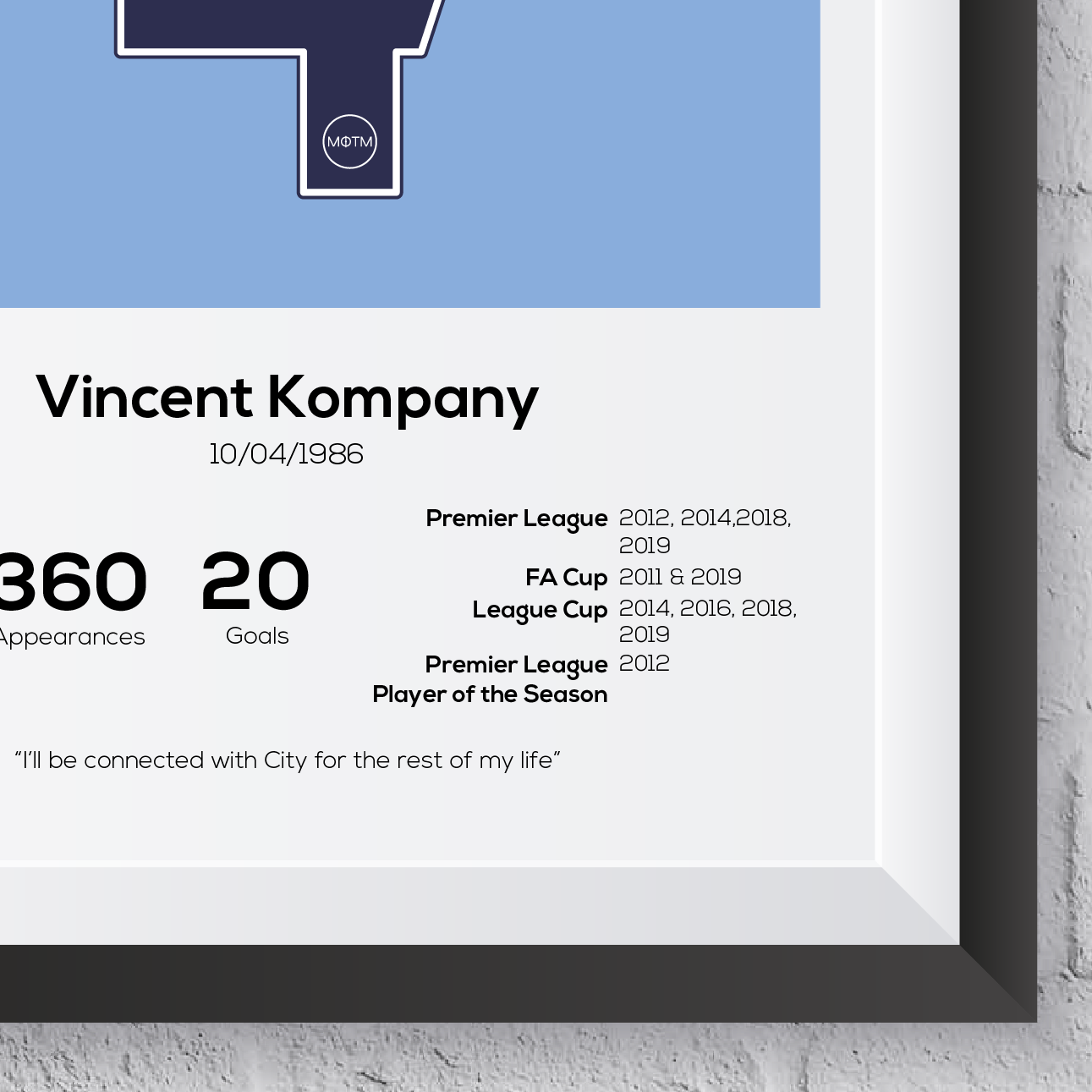 Vincent Kompany Manchester City Legend Statistikdruck