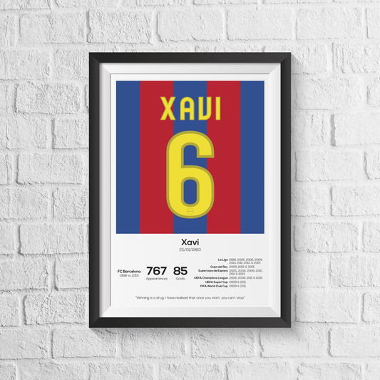 Xavi FC Barcelona Legend Stats Print