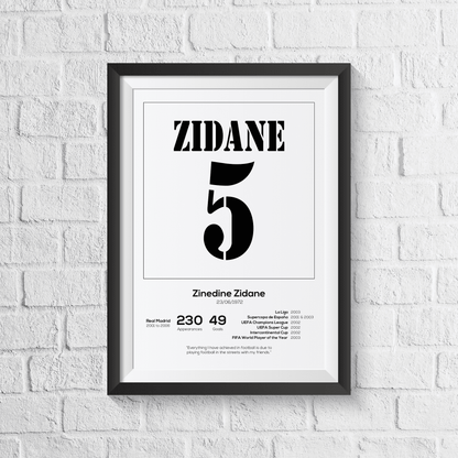 Zinedine Zidane Real Madrid Legend Stats Print - Man of The Match Football