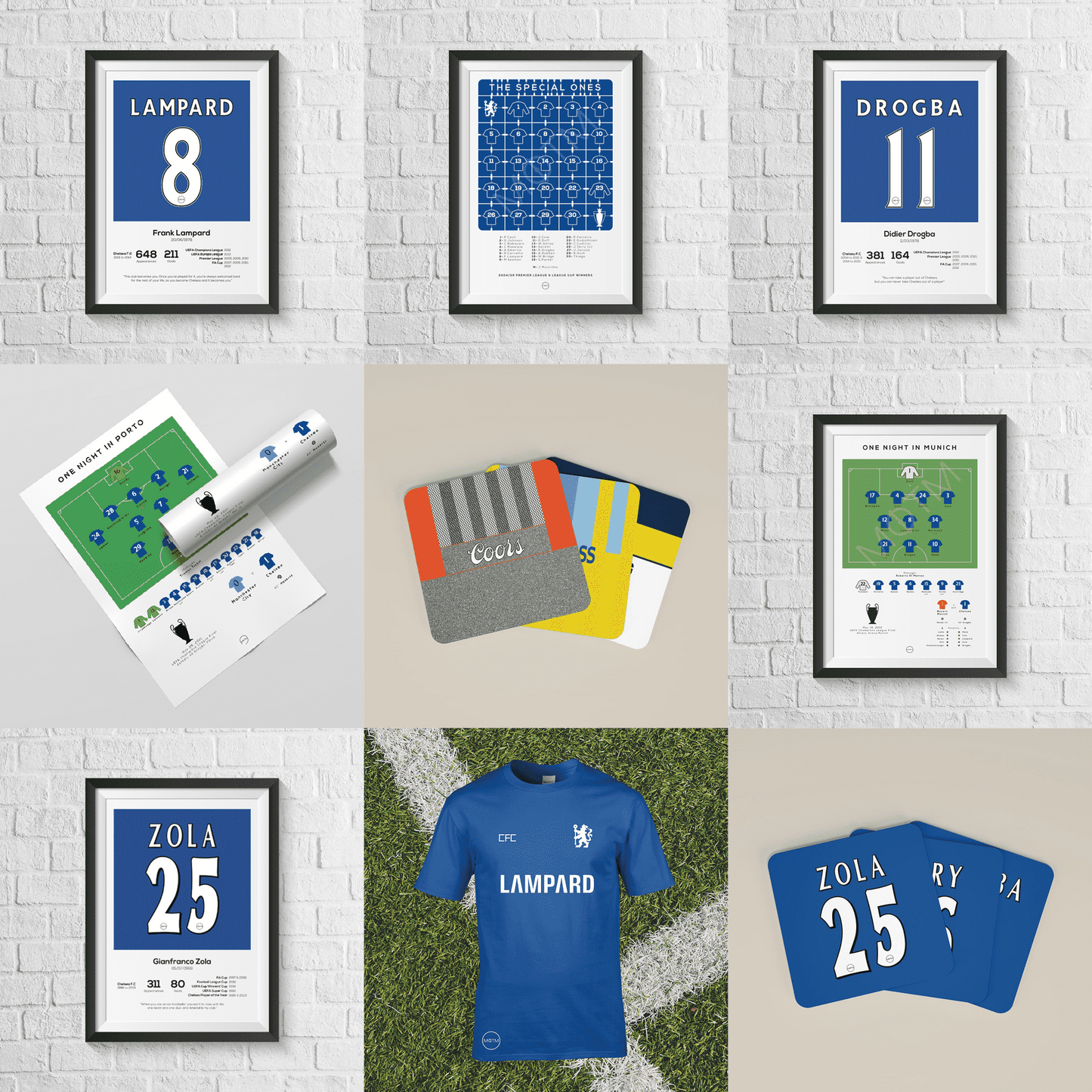 Chelsea Retro Away Kits Football Coasters - Set of 4 - Man of The Match Football