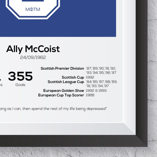 Ally McCoist Rangers Legend Stats Print - Man of The Match Football