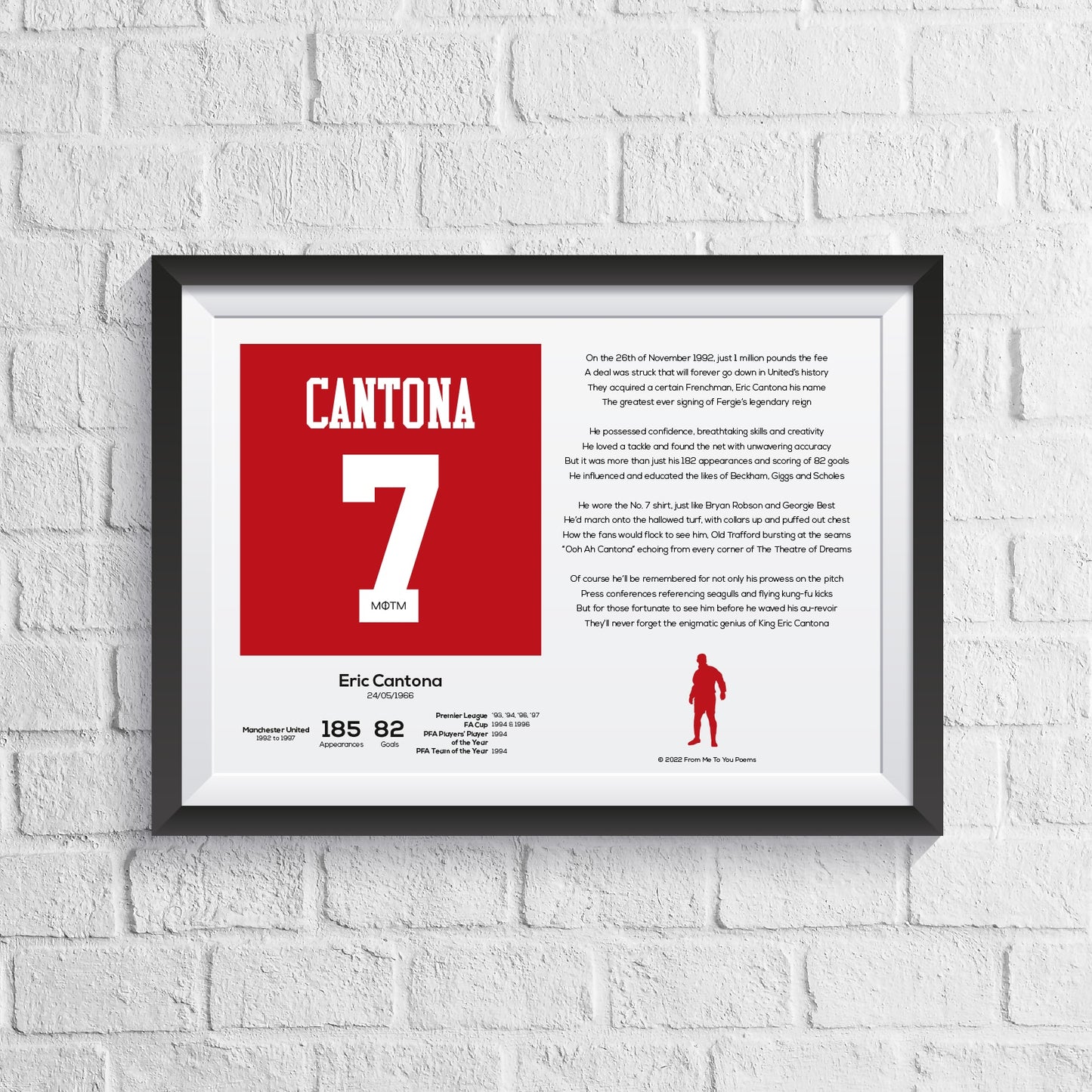 Eric Cantona Manchester United Stats & Poem Print - Man of The Match Football