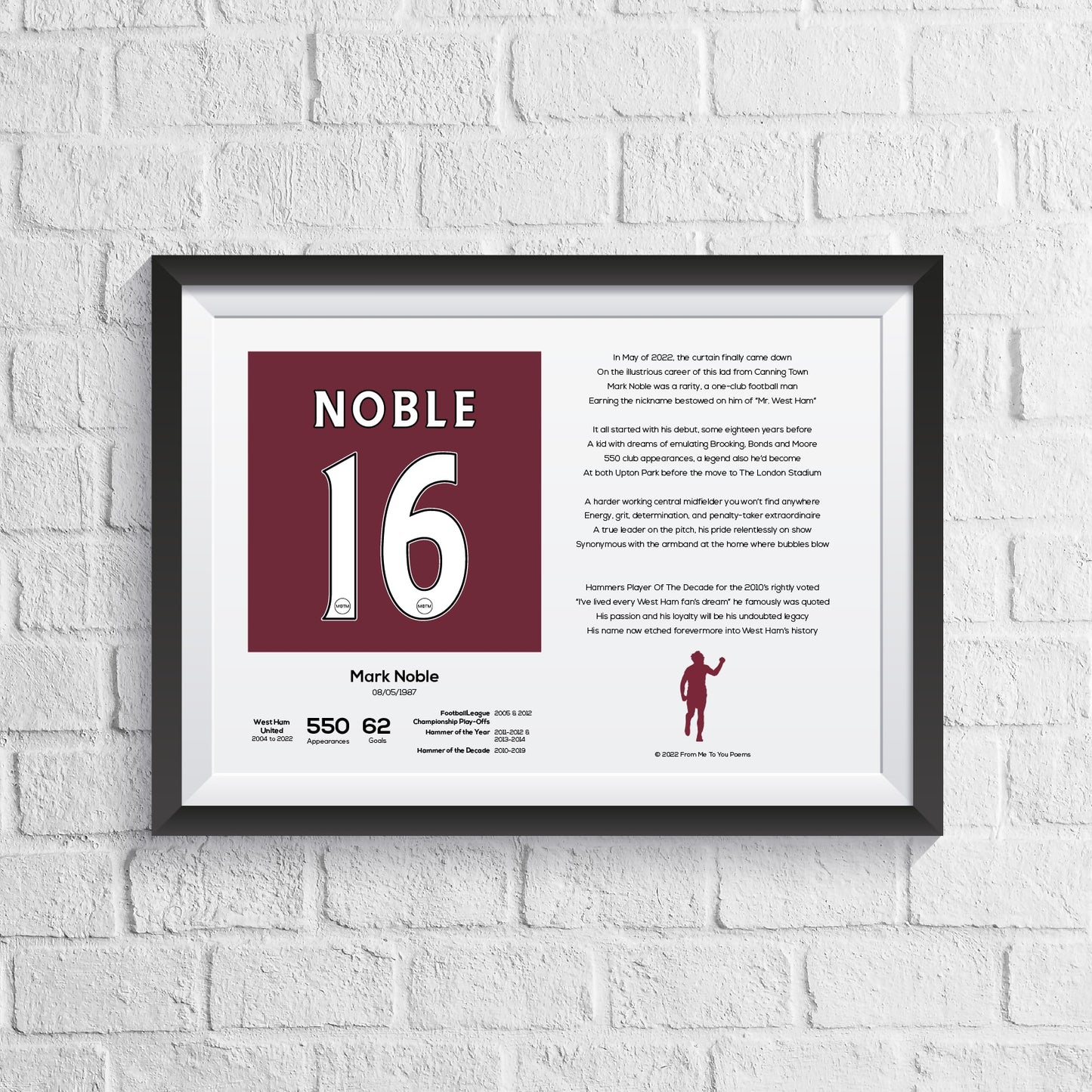 Mark Noble West Ham United Stats & Poem Print - Man of The Match Football