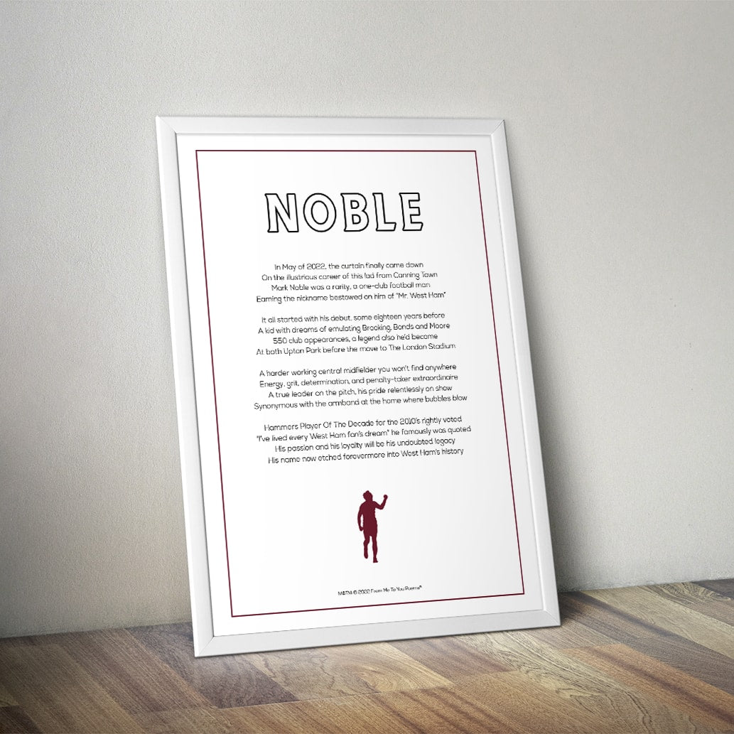 Mark Noble West Ham United Poem Print - Man of The Match Football